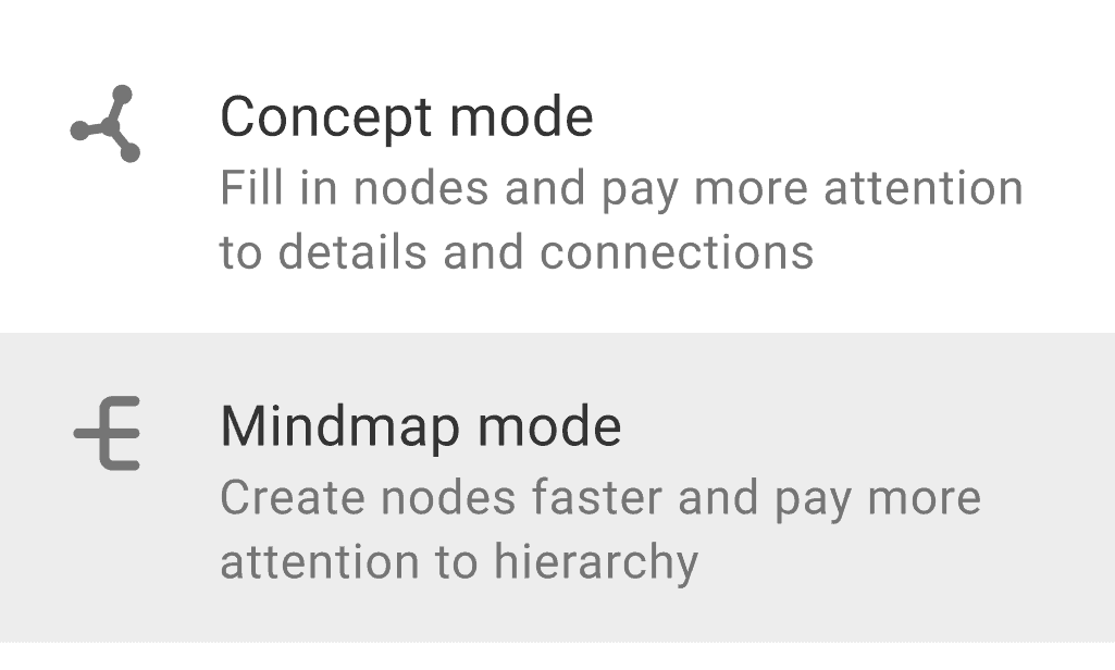 switch from concept mapping to mind mapping mode